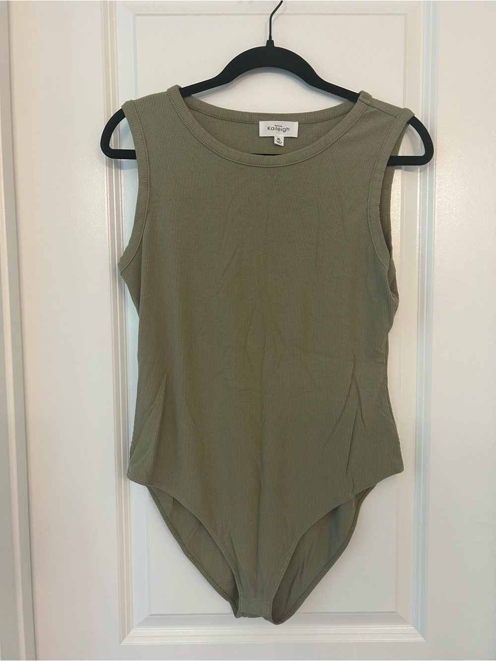Kaileigh Ribbed Olive Green Sleeveless Bodysuit XL